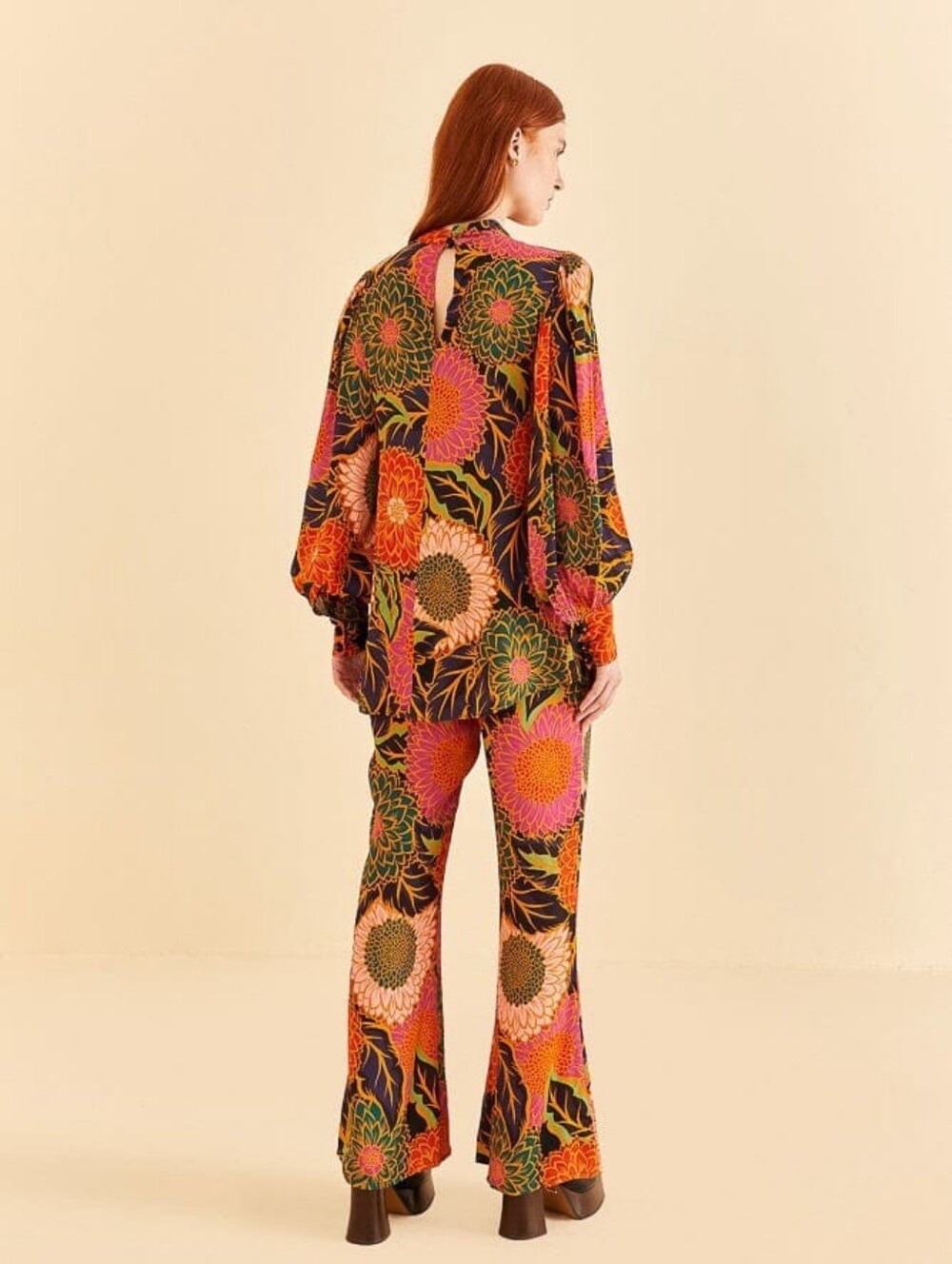 FARM RIO Med   multicolor vintage garden satin Shirt - Picture 2 of 5